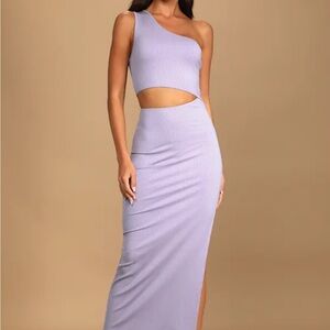 Lulus Spice Things Up Lavender Ribbed One-Shoulder Cutout Midi Dress